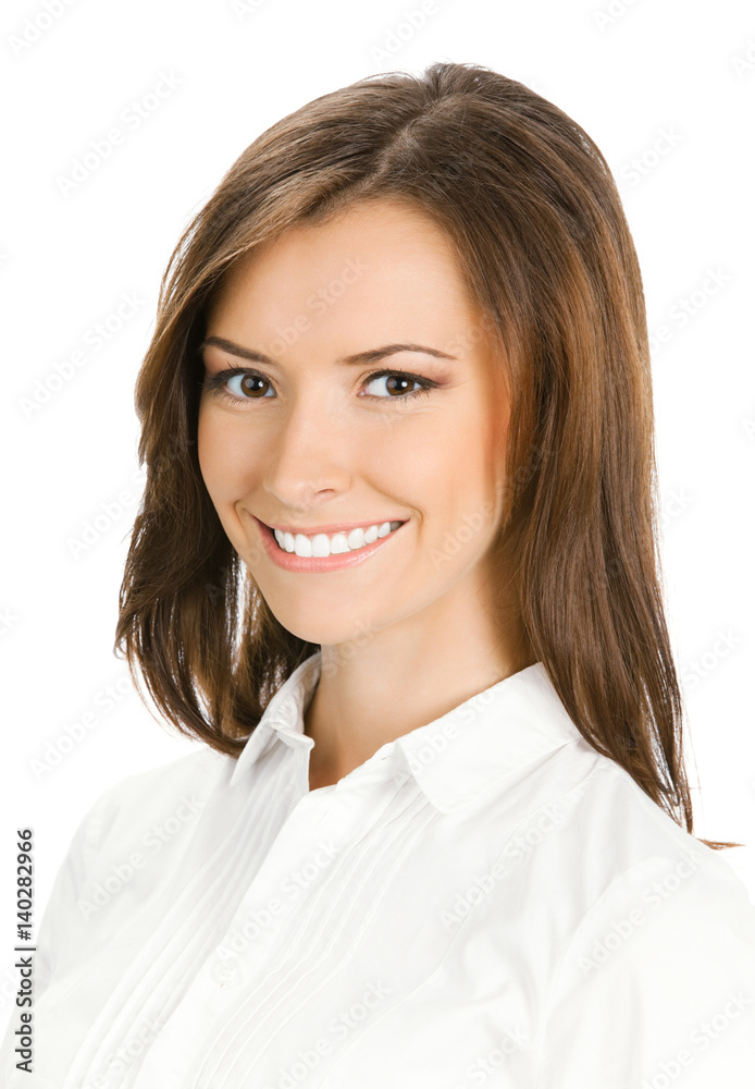 happy smiling businesswoman, isolated happy smiling businesswoman, isolated