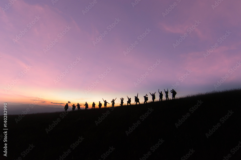 Silhouettes of my friendship who spent time on the mountain in the beautiful sky at the sunset. at Doi Monjong ,Thailand Silhouettes of my friendship who spent time on the mountain in the beautiful sky at the sunset. at Doi Monjong ,Thailand