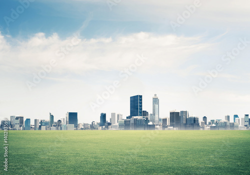 Natural landscape view of skyscrapers and urban buidings as symb