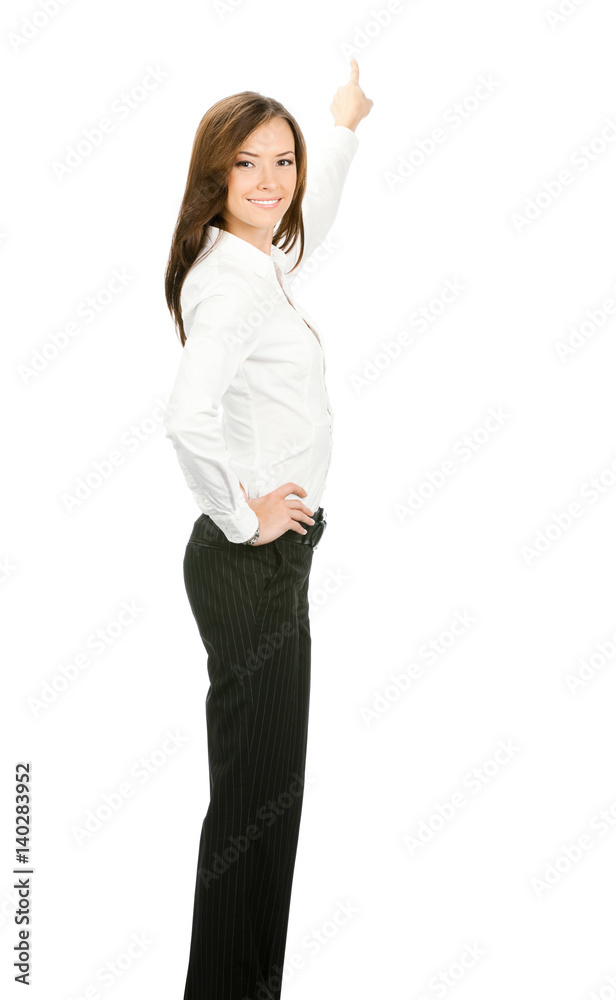 businesswoman, showing something or copyspace businesswoman, showing something or copyspace