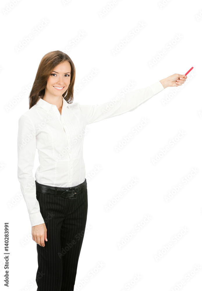 businesswoman, showing something or copyspace businesswoman, showing something or copyspace