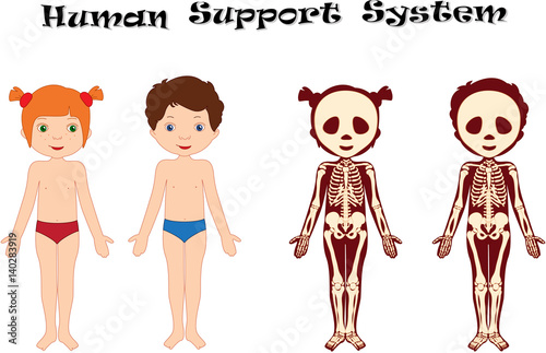 Boy and girl unclothed. Kids bodies by X-ray