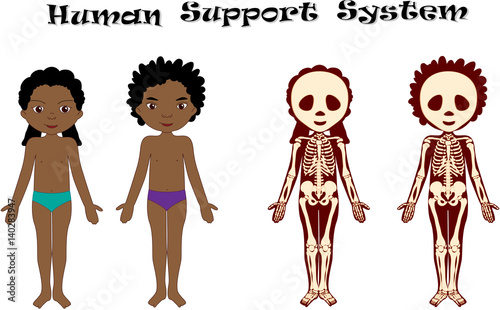 Boy and girl unclothed. Kids bodies by X-ray