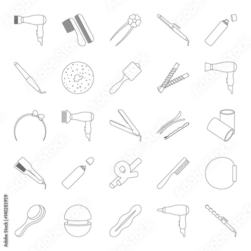 Hair styling accessories icon set