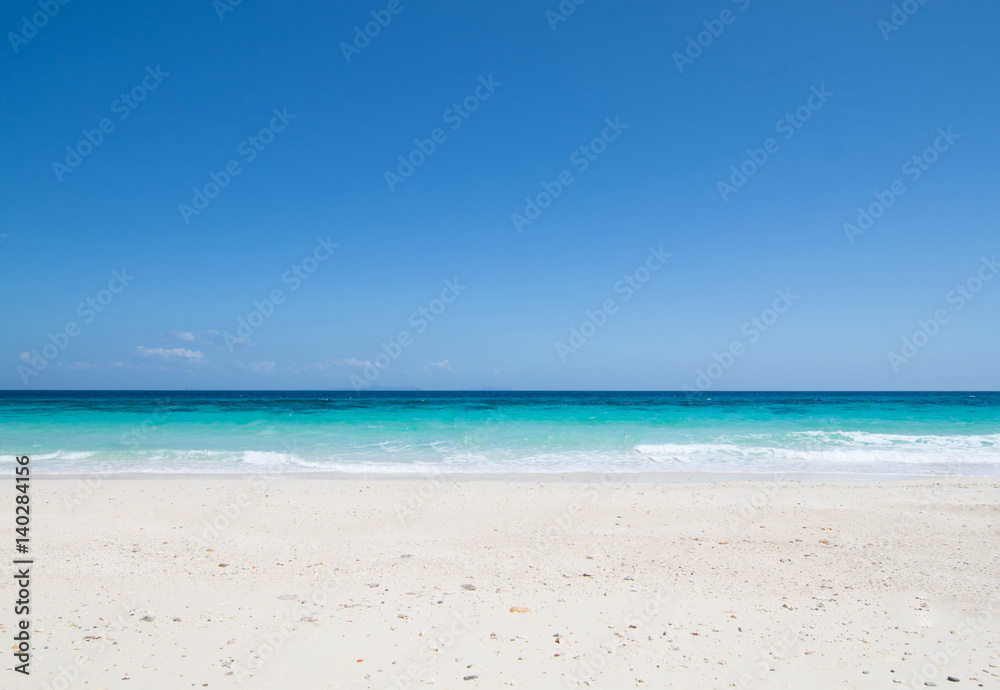 white beach and blue sea on clear sky day ,Phuket in Thailand
