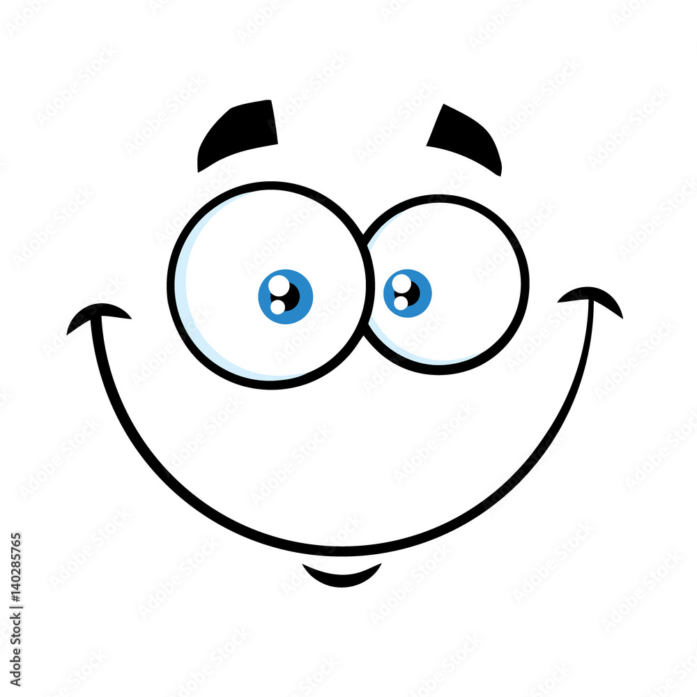 Fototapeta premium Smiling Cartoon Funny Face With Happy Expression. Illustration Isolated On White Background