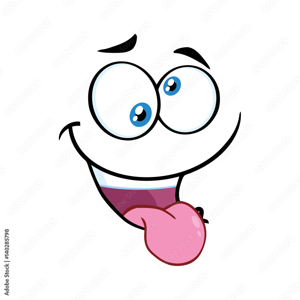 Mad Cartoon Funny Face With Crazy Expression And Protruding Tongue.  Illustration Isolated On White Background Stock Vector | Adobe Stock
