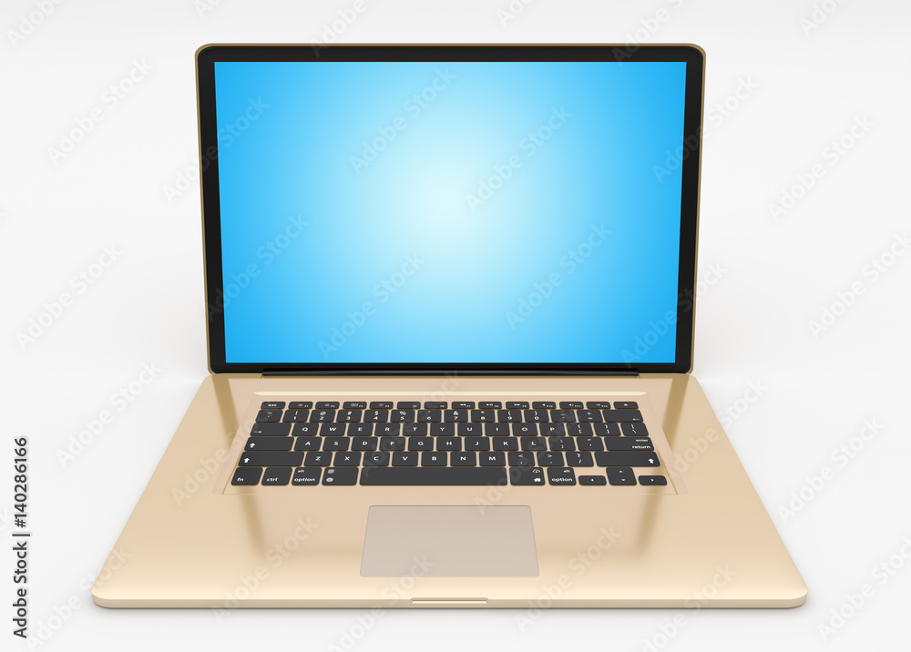 Modern gold laptop on white background 3D rendering Modern gold laptop on white background 3D rendering