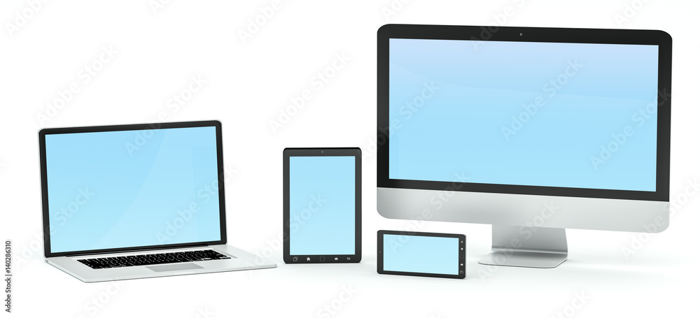 Modern computer laptop mobile phone and tablet 3D rendering Modern computer laptop mobile phone and tablet 3D rendering