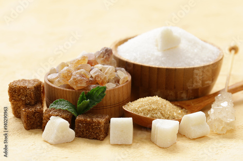 Different kinds of sugar on the table photo