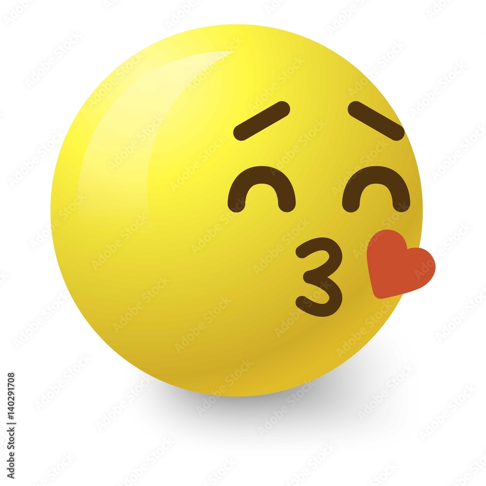 Fototapeta premium Kissing smiley icon, cartoon style