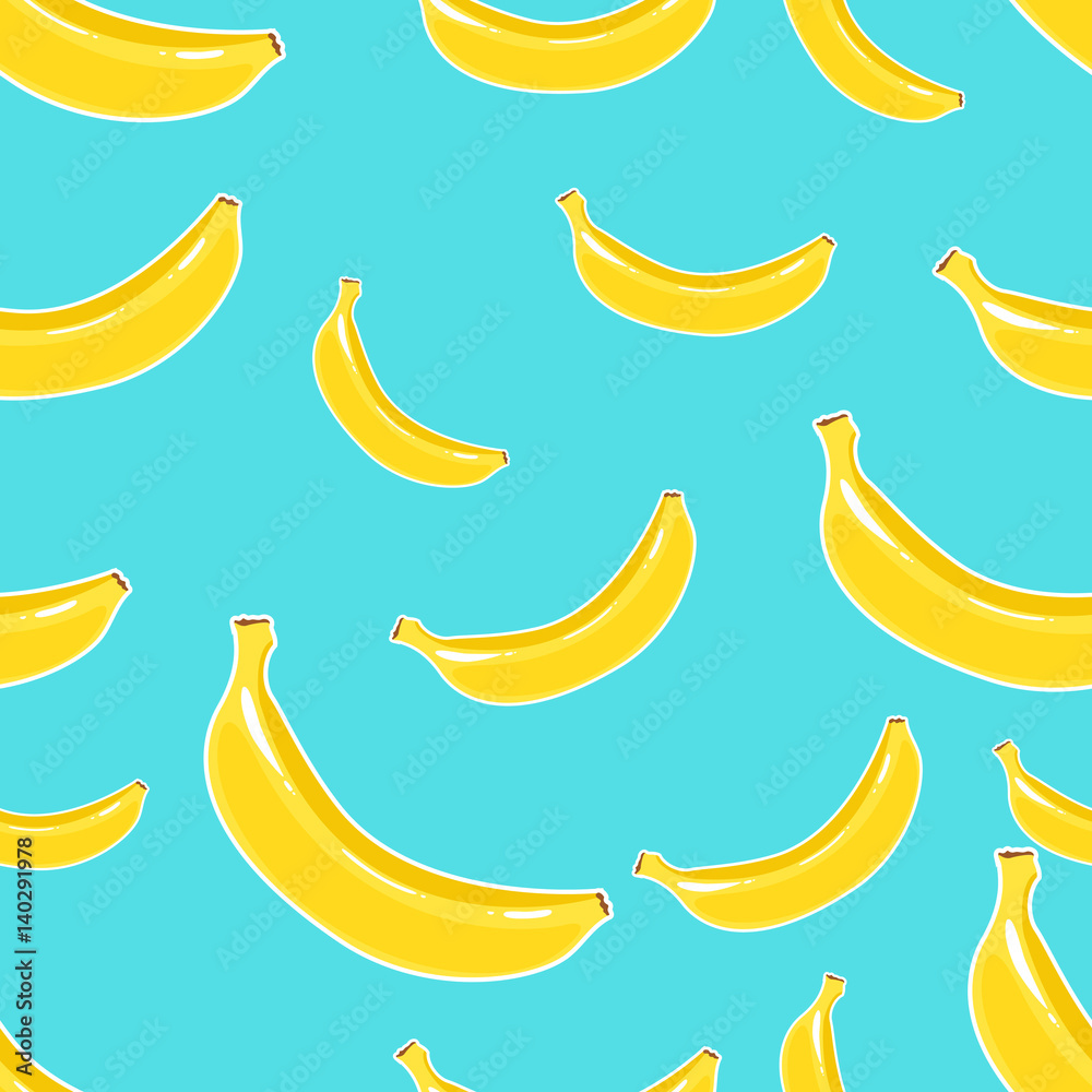 Seamless pattern with yellow bananas on a blue background