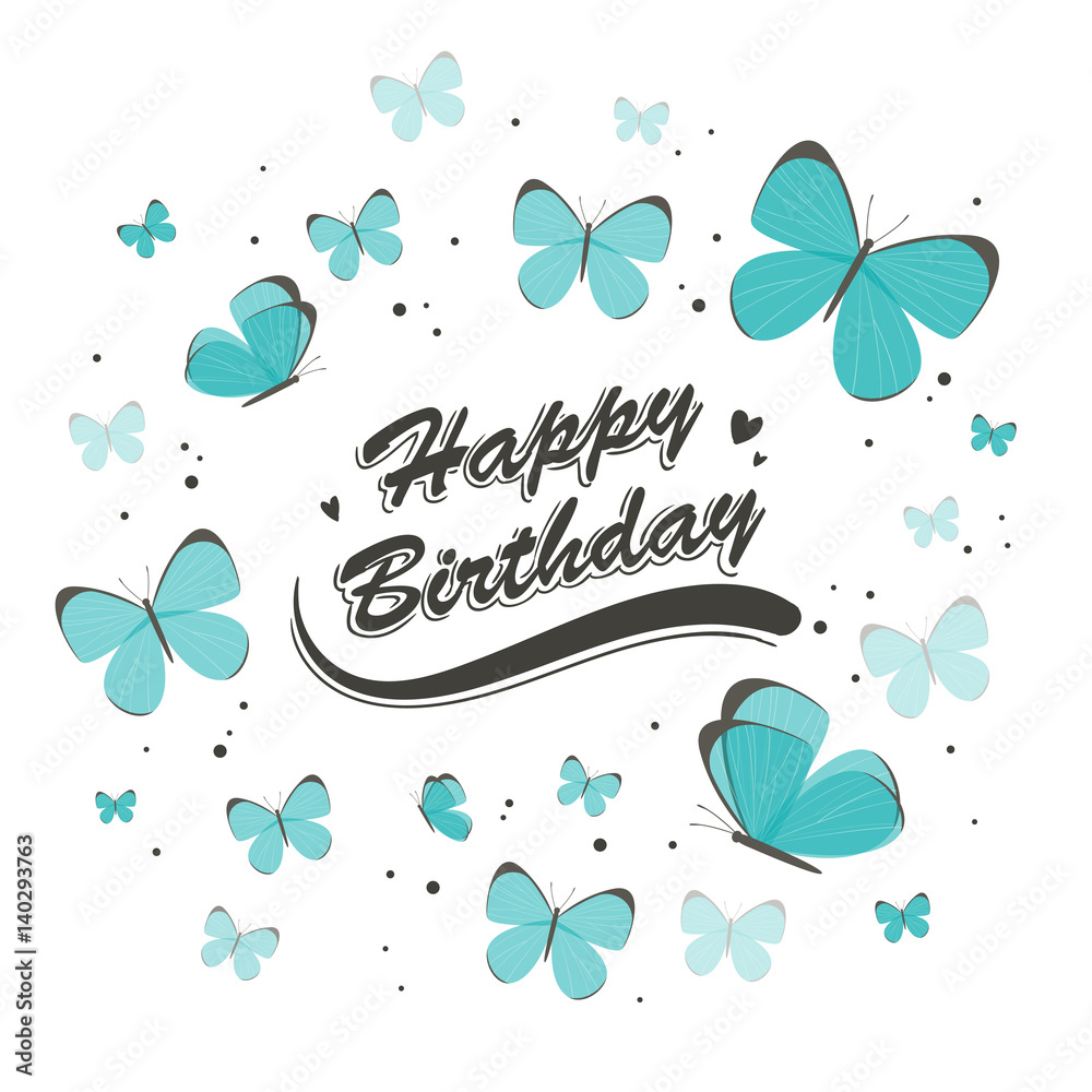 Vector Illustration of a Birthday Greeting Card with Butterflies Stock ...