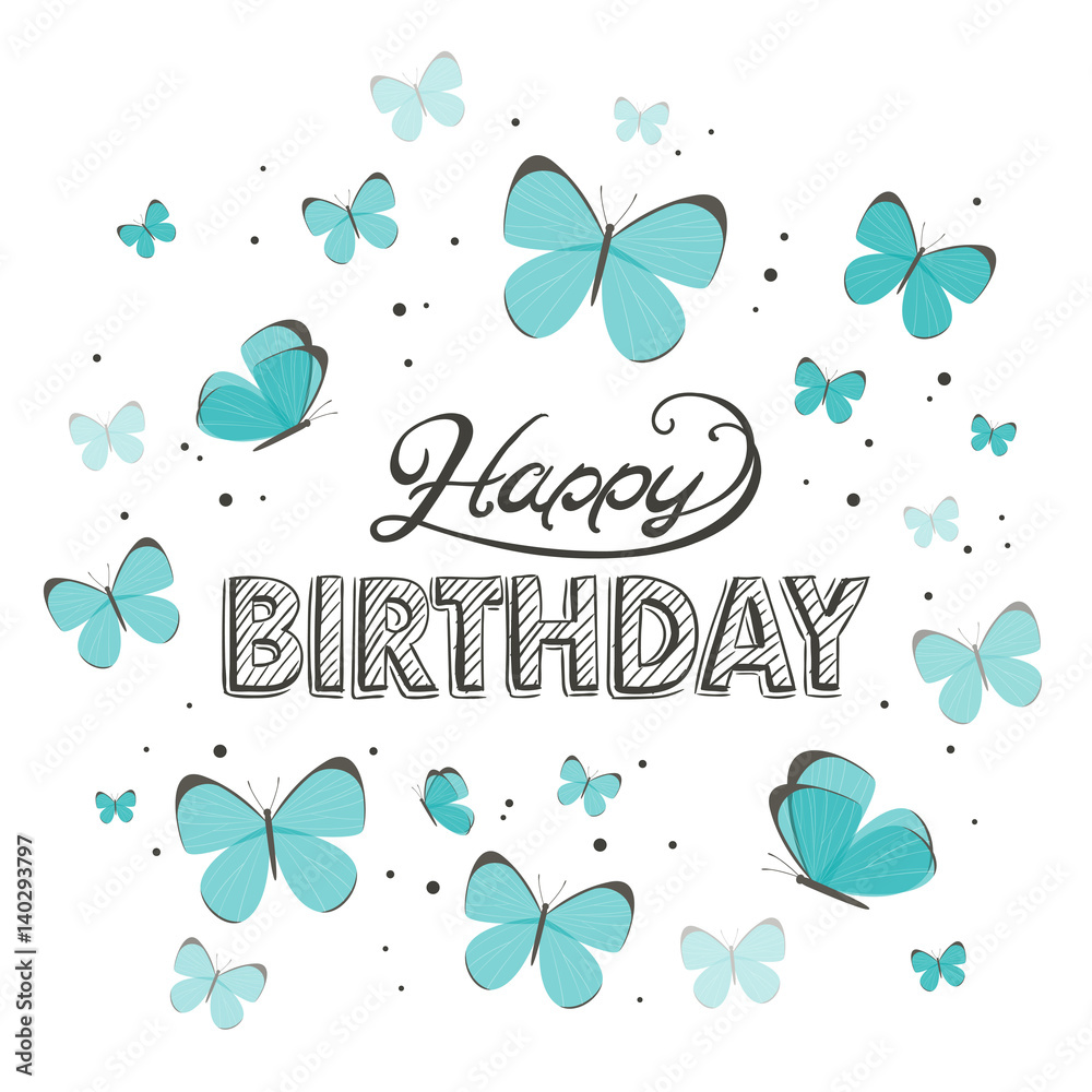 Vector Illustration of a Birthday Greeting Card with Butterflies Stock ...