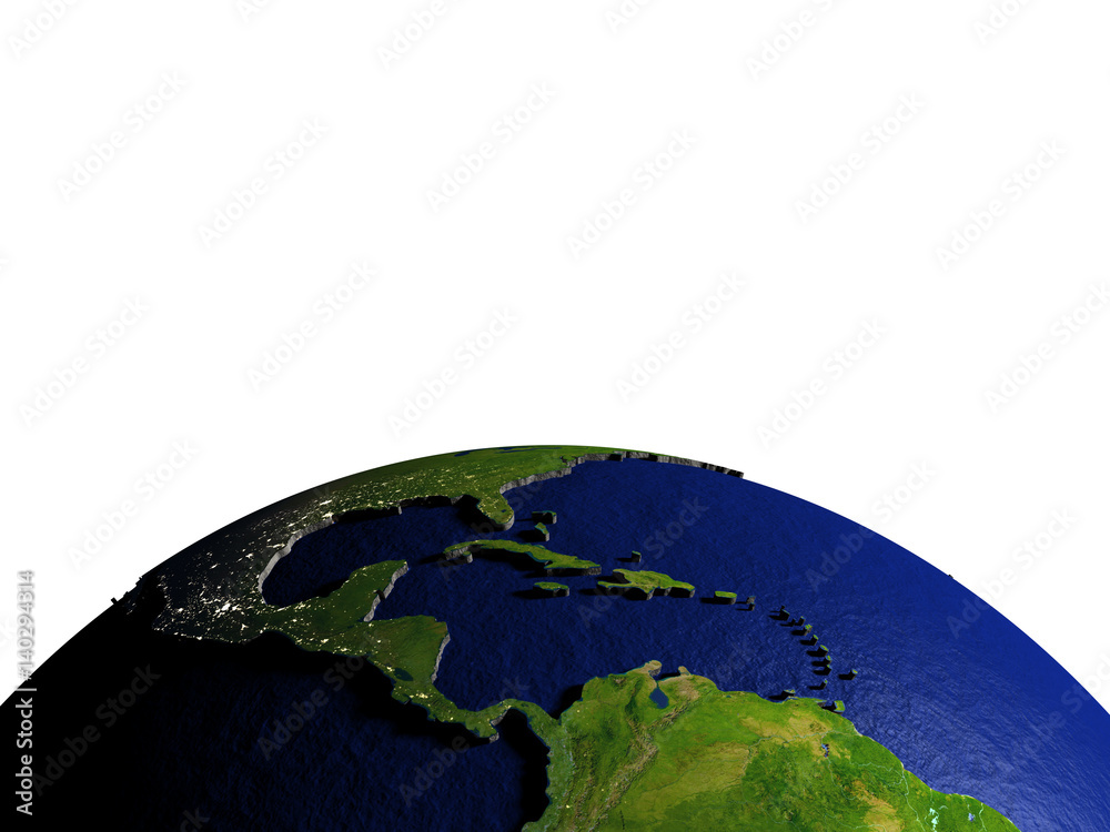 Fototapeta premium Central America on model of Earth with embossed land