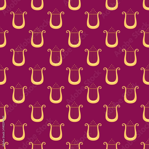 Harp icon golden stringed musical instrument seamless pattern vector illustration