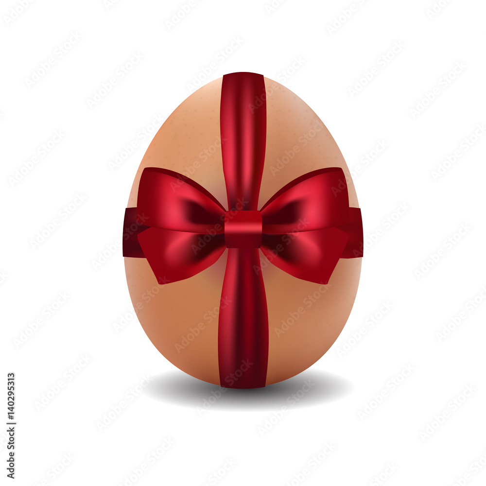3d isolated vector image of brown easter egg. Easter egg decorated with red ribbon with bow 3d isolated vector image of brown easter egg. Easter egg decorated with red ribbon with bow