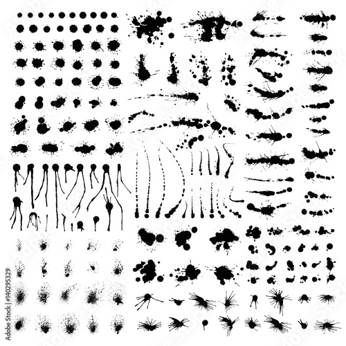 Arti black brush silhouette stroke dots bulbes vector set isolated on white design presets templates