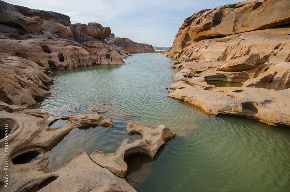 Naklejka premium Mekong river at Sam Pan Bok Ubonratchathani, Thailand. Border of Thailand and Laos