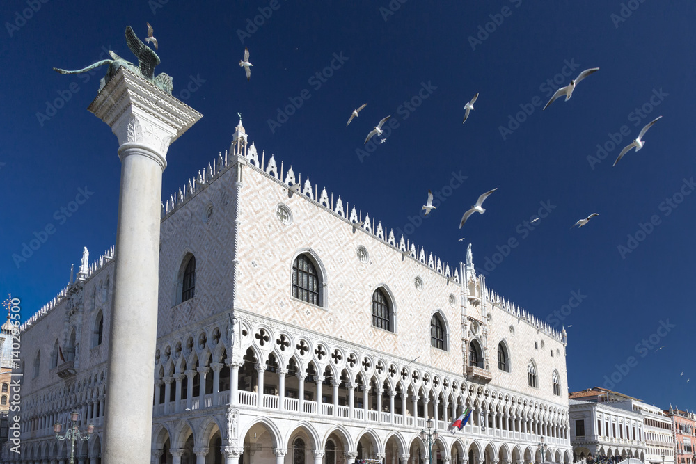 Palazzo Ducale a Venezia e uccelli in volo