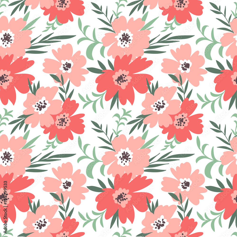 Trendy seamless floral ditsy pattern. Fabric design with simple flowers. Vector seamless background. Garden pattern. Trendy seamless floral ditsy pattern. Fabric design with simple flowers. Vector seamless background. Garden pattern.