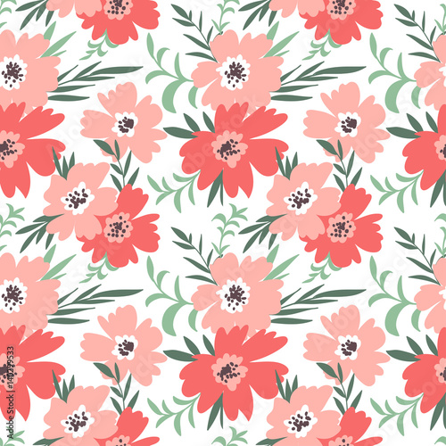 Trendy seamless floral ditsy pattern. Fabric design with simple flowers. Vector seamless background. Garden pattern.