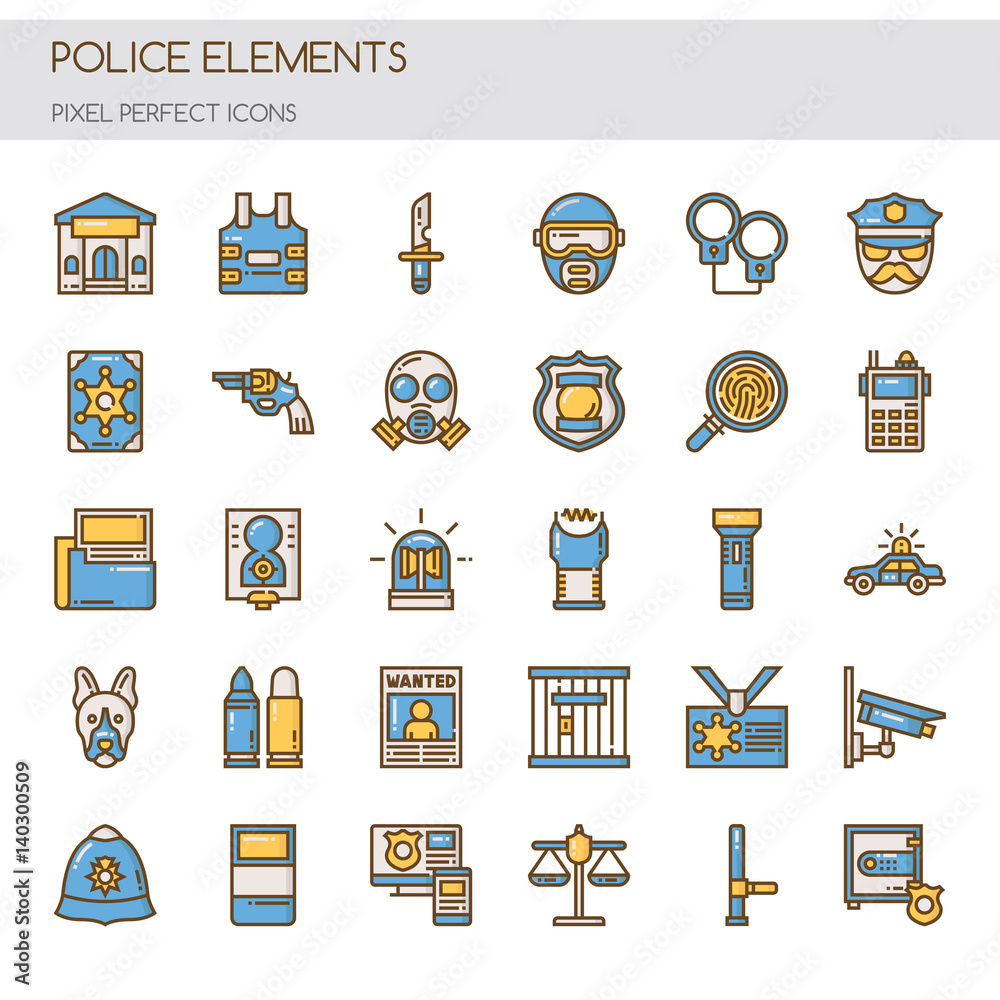 Police Elements , Thin Line and Pixel Perfect Icons Stock Vector ...