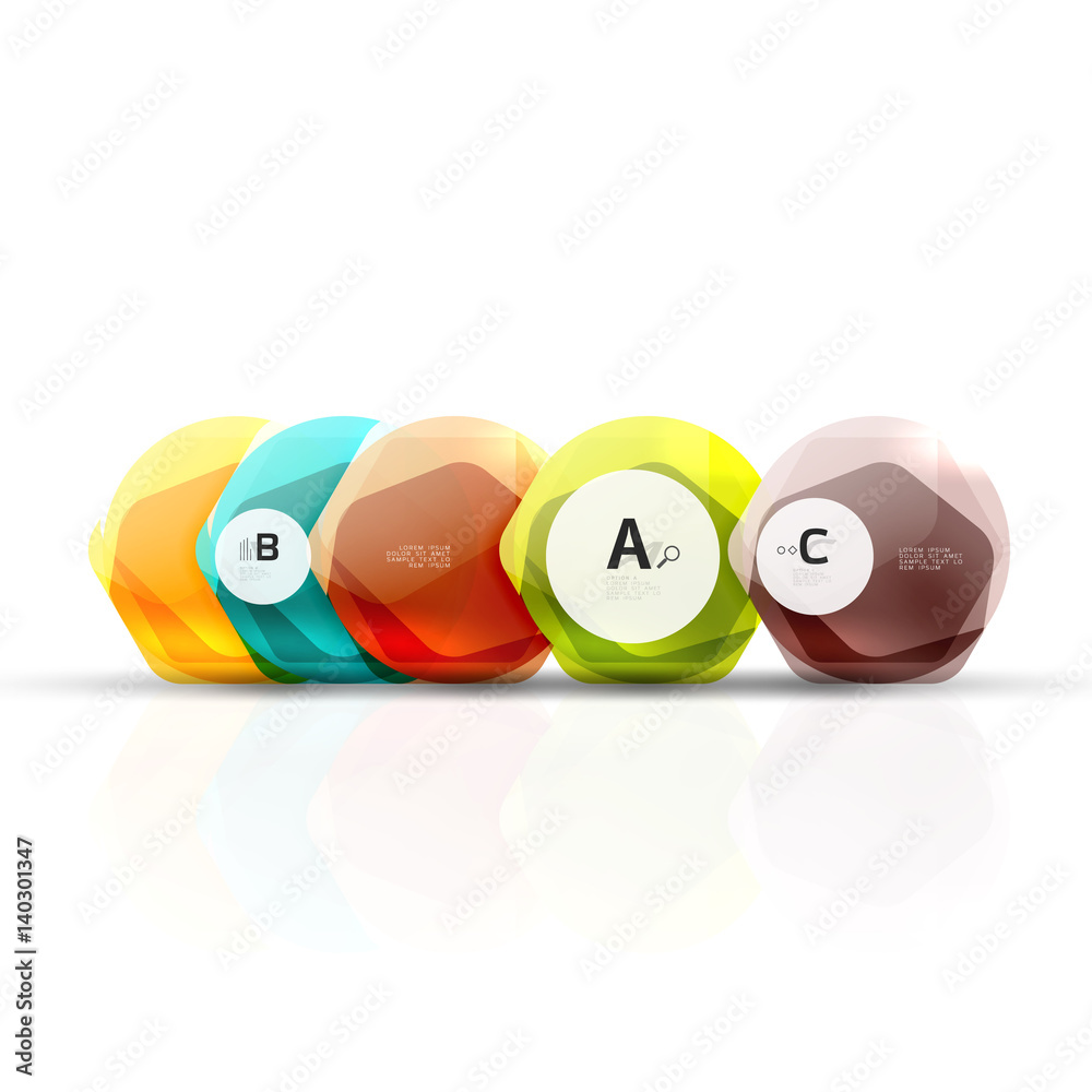 Glass color hexagons. Glossy plastic hexagon design with text Glass color hexagons. Glossy plastic hexagon design with text