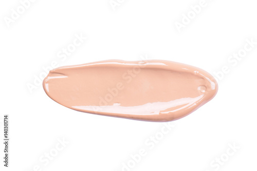 liquid foundation paint strokes isolated on white. Cosmetic makeup foundation isolated on white background, tone cream smudged, concealer. Smear stroke.