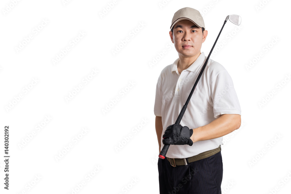 Smiling Asian Chinese Man posing with Golf Club Smiling Asian Chinese Man posing with Golf Club