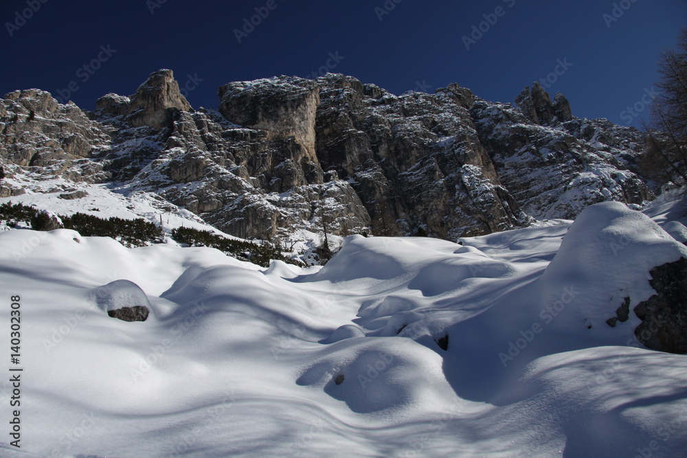 Dolomites in Winter, View from Hiking Trail Ciadin Della Neve, Italy