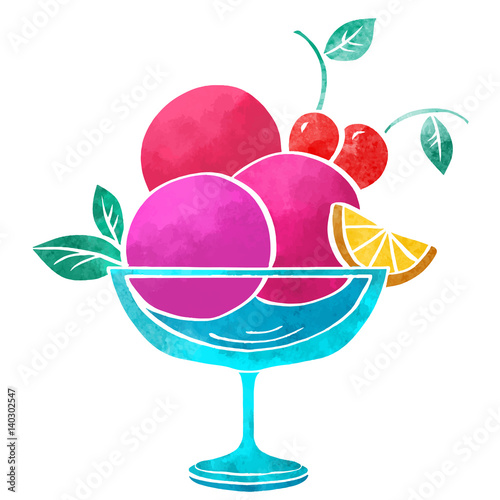 Watercolor scoops ice cream in vase