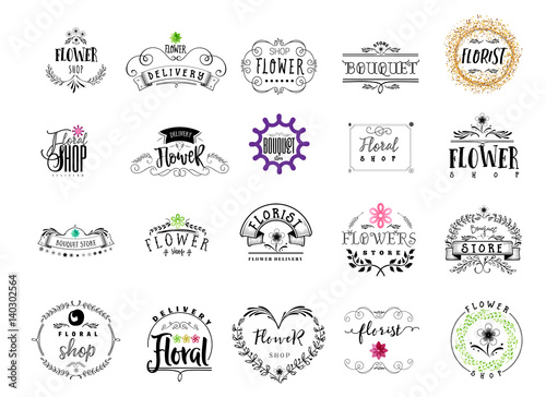 Badge for small businesses - Flower shop Counter Staff. Sticker, stamp, logo - for design, hands made. With the use of floral elements, calligraphy and lettering
