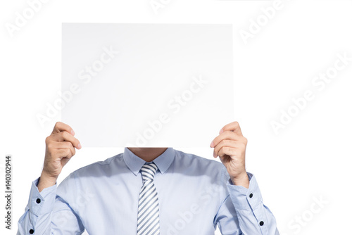 Man holding blank paper. empty copyspace