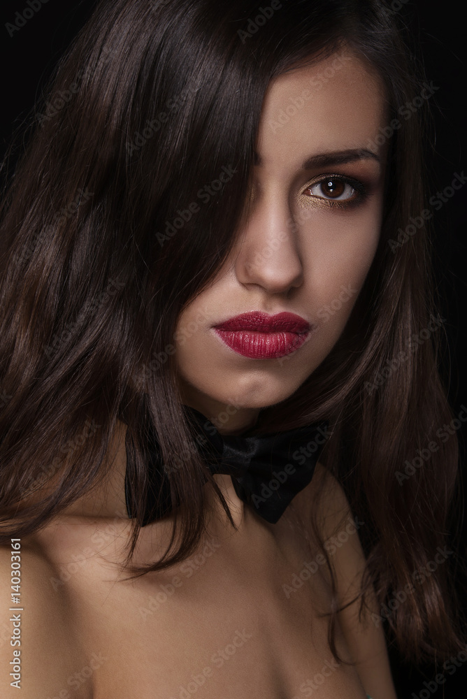 Closeup emotive portrait of young attractive woman with bright fashionable makeup. Closeup emotive portrait of young attractive woman with bright fashionable makeup.