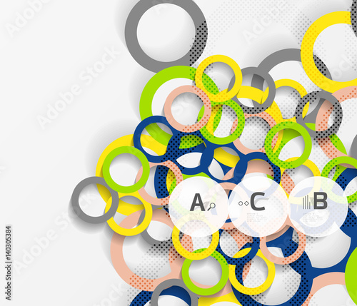 3d rings on grey. Geometrical modern abstract background
