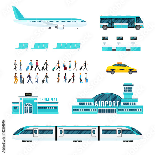 People Transport And Airport Icons Set