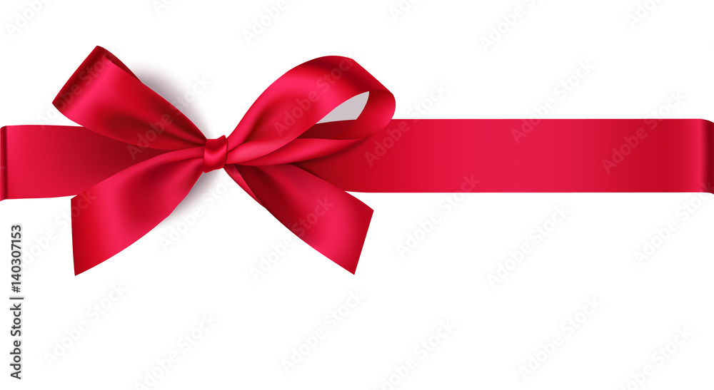 Decorative red bow with horizontal ribbon. Vector bow for page decor isolated on white Decorative red bow with horizontal ribbon. Vector bow for page decor isolated on white