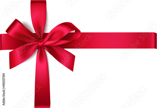 Decorative red bow with ribbons for gift box decor isolated on white