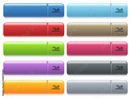 Swimming man icons on color glossy, rectangular menu button