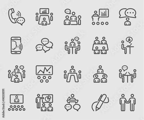 Business conference and Meeting line icon