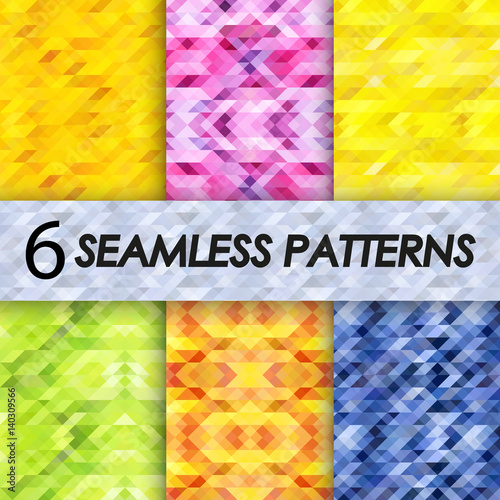 set of abstract seamless patterns in tropical colors