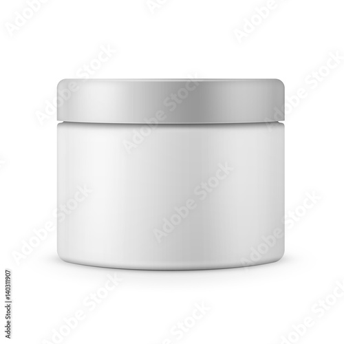 Round white matte plastic jar for cosmetics