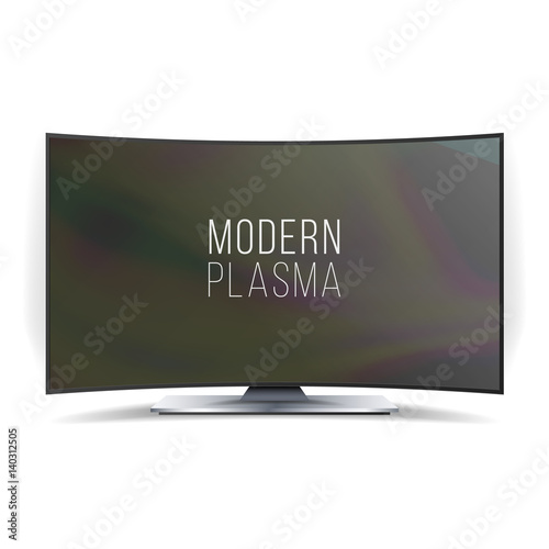 Screen Lcd Plasma Vector. Curved TV Modern Blank Screen Panel Isolated On White Background. Realistic Illustration photo