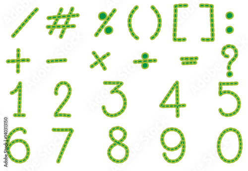 Numbers and signs in green color