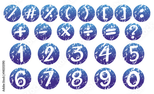 Numbers and signs on blue badges
