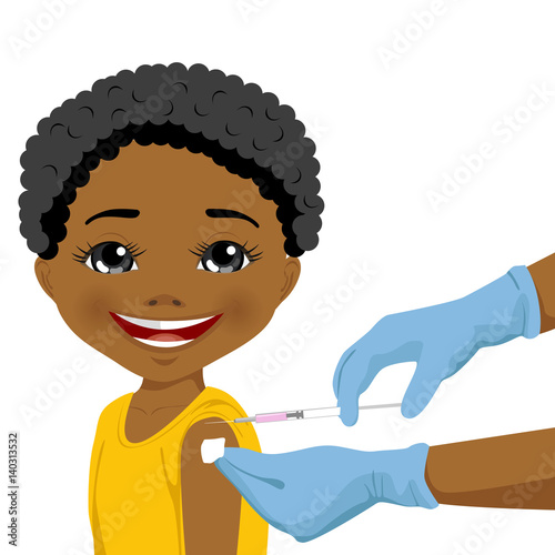 Doctor doing vaccine injection to african american little girl