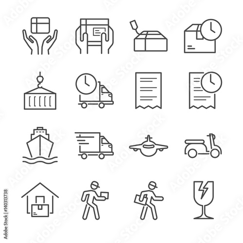 Delivery and logistics line icon set 1