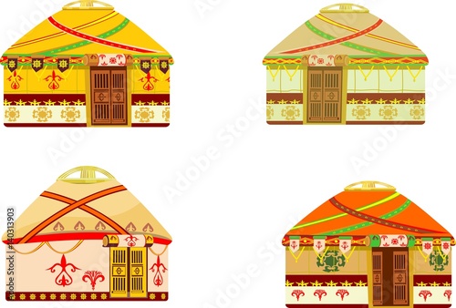 Kazakh nomad's dweelling jurts. Vector isolated set