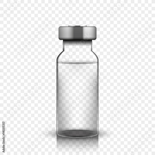 Transparent glass medical vial, vector illustration on simple background photo